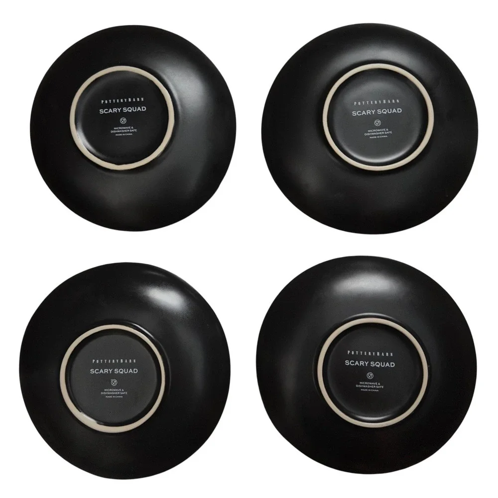 Pottery Barn Scary Squad Halloween Ghost Appetizer Plates Set of 4 Ceramic